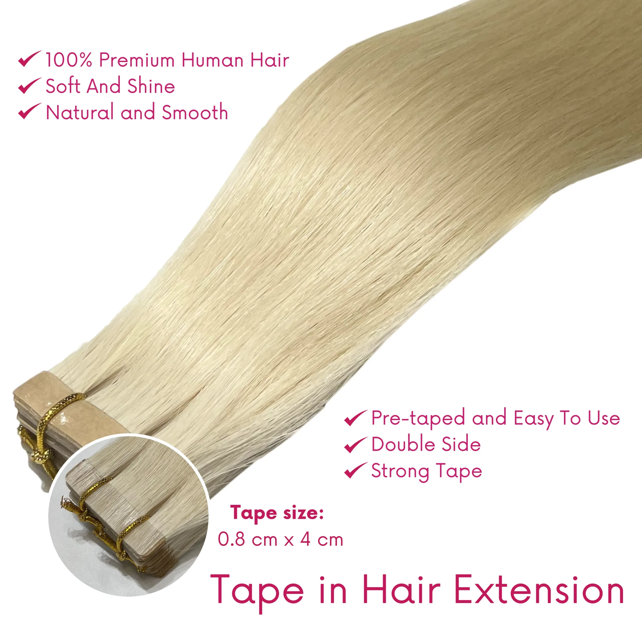 #60 Platinum Blonde Color Straight Normal Tape In Hair Extensions