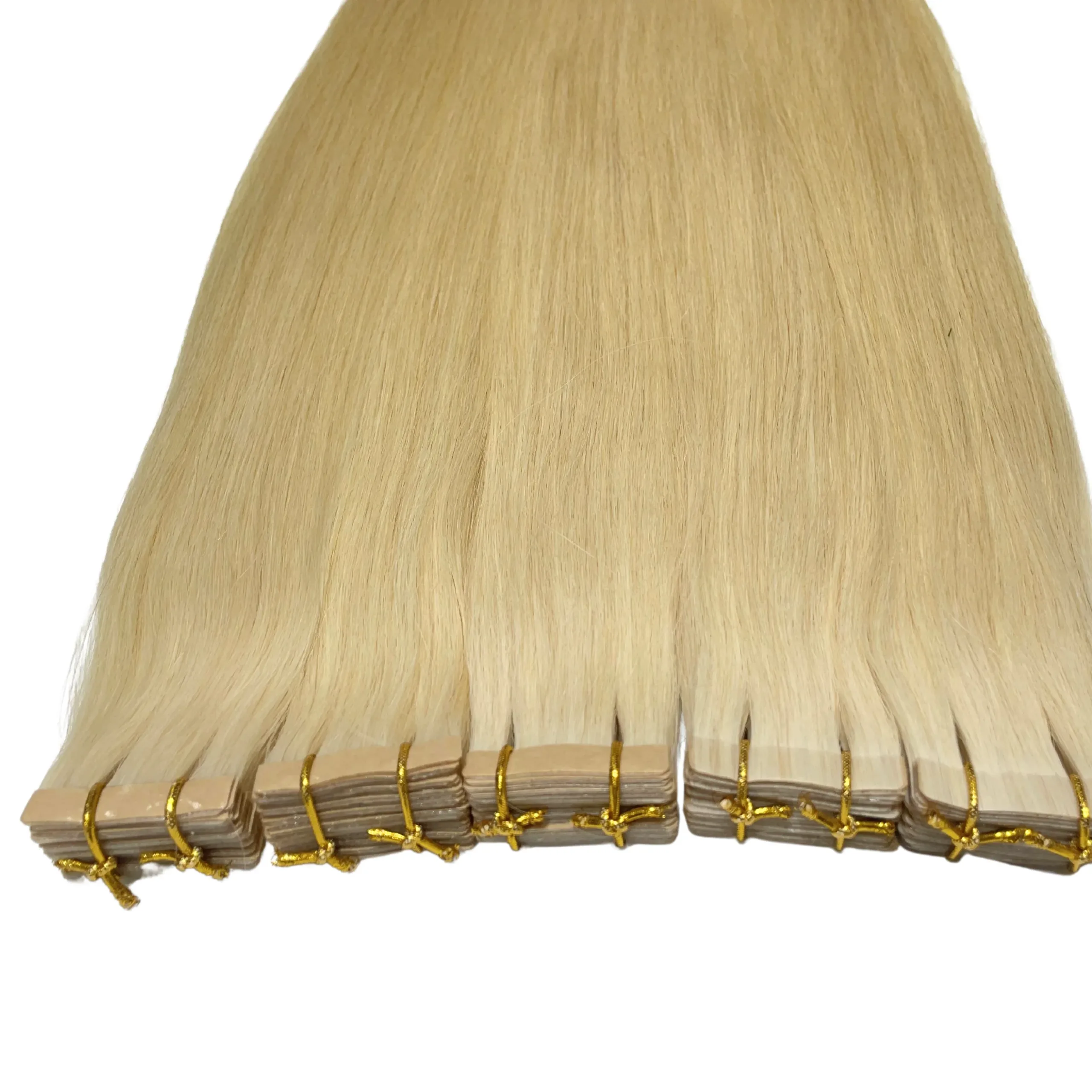 #60 Platinum Blonde Color Straight Normal Tape In Hair Extensions