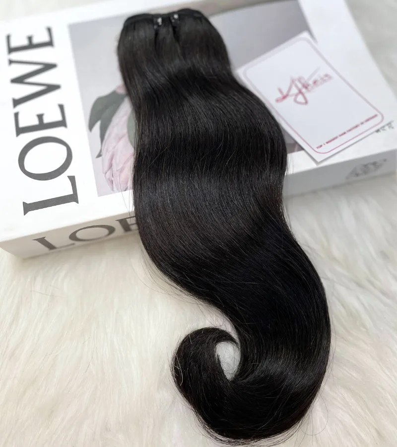 Natural Black Color Blunt Tip Remy Human Hair Weft KF45