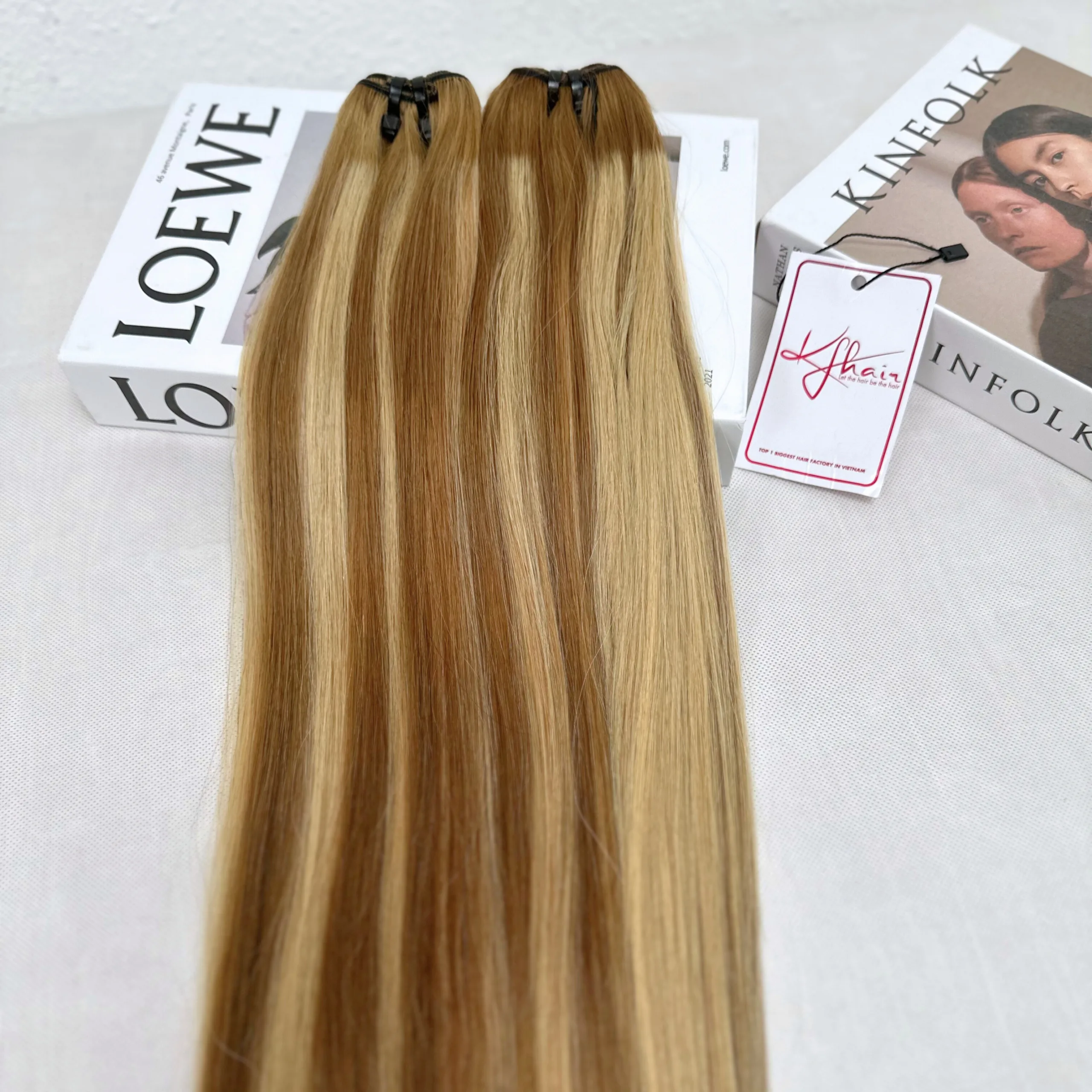 Light Piano Brown Blonde Color Bone Straight Remy Human Hair Weft KF32 - Image 2
