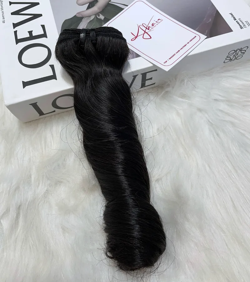 Natural Black Color Spring Curly Remy Human Hair Weft KF48