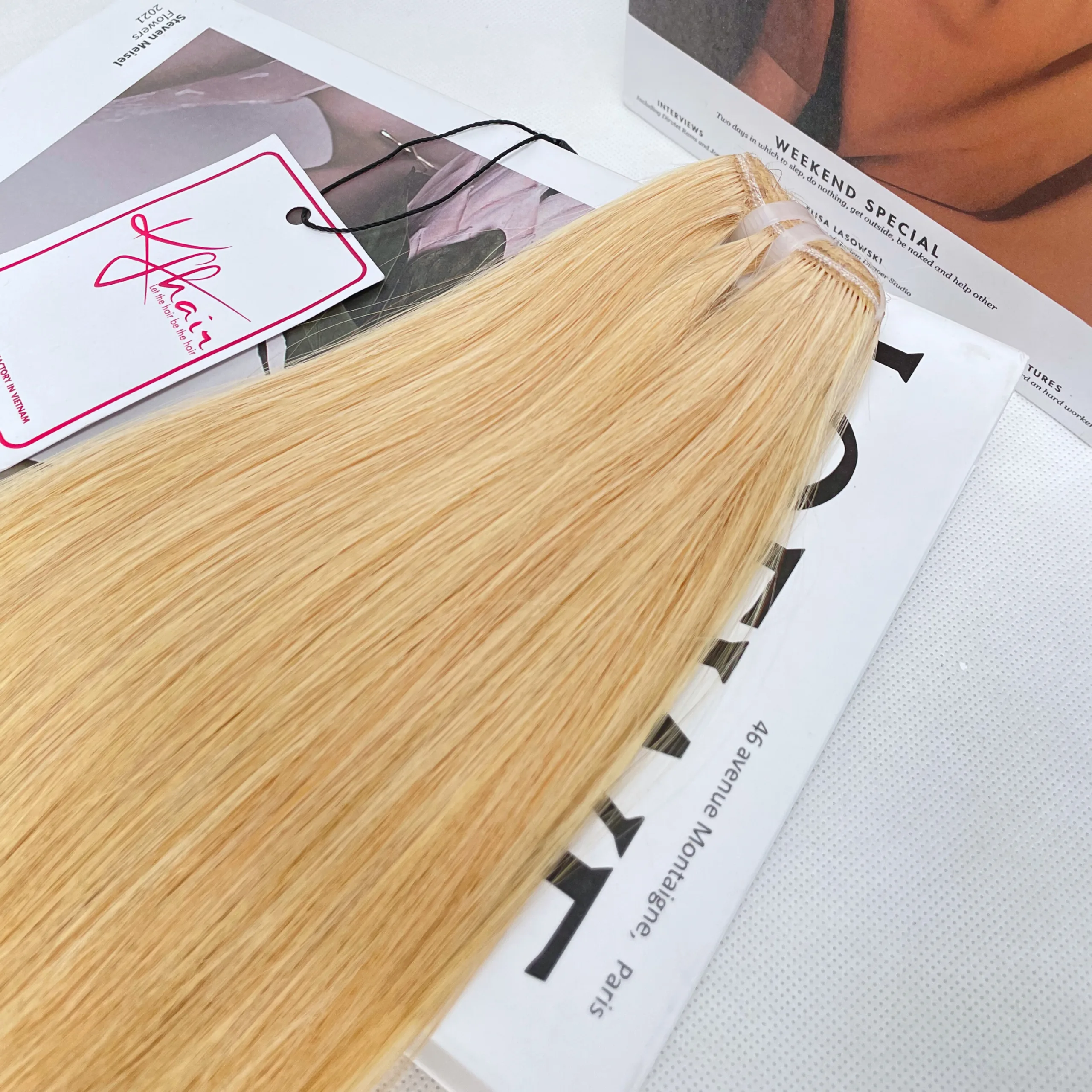 Blonde Color Bone Straight Remy Human Hair Weft KF25
