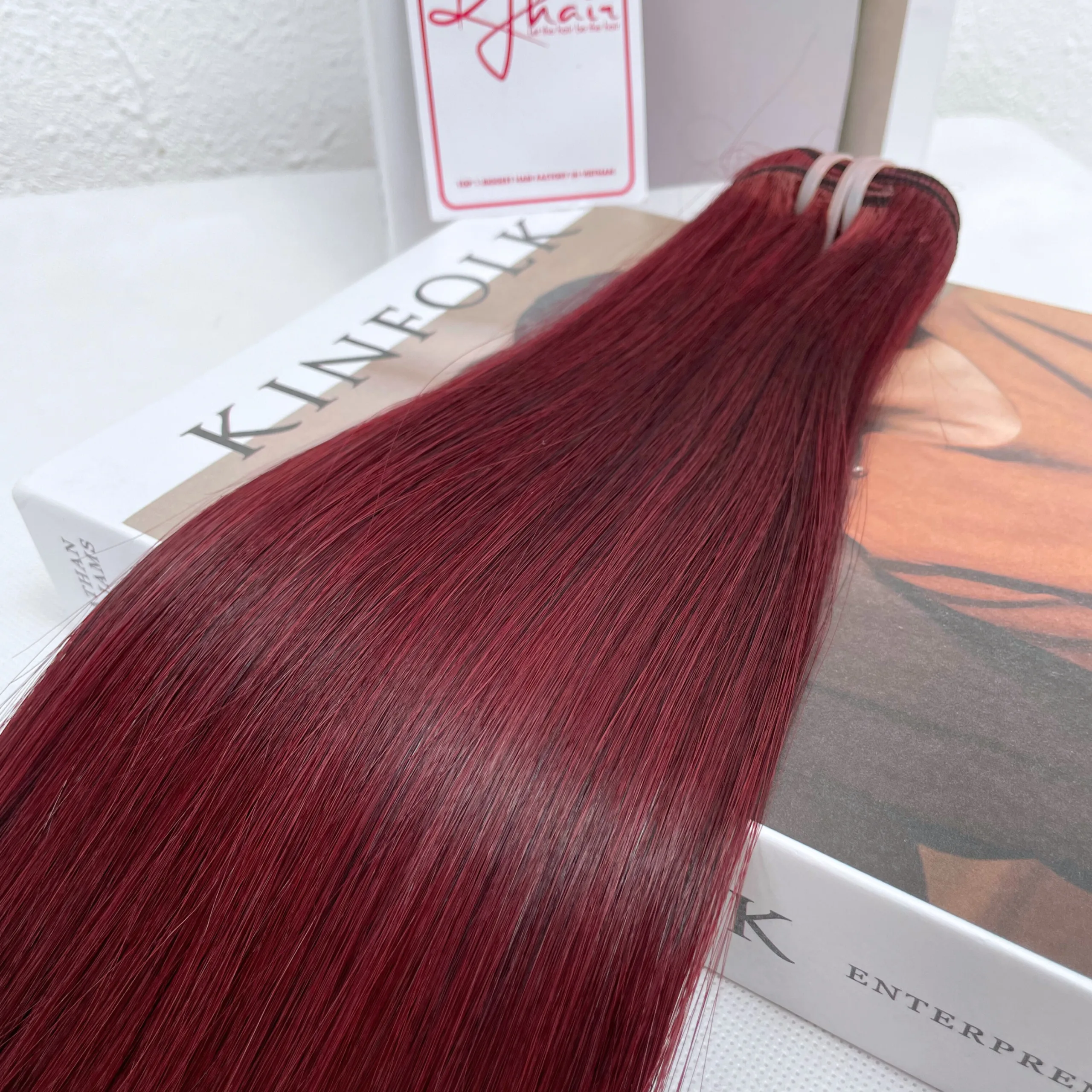 Wine Color Bone Straight Remy Human Hair Weft KF06