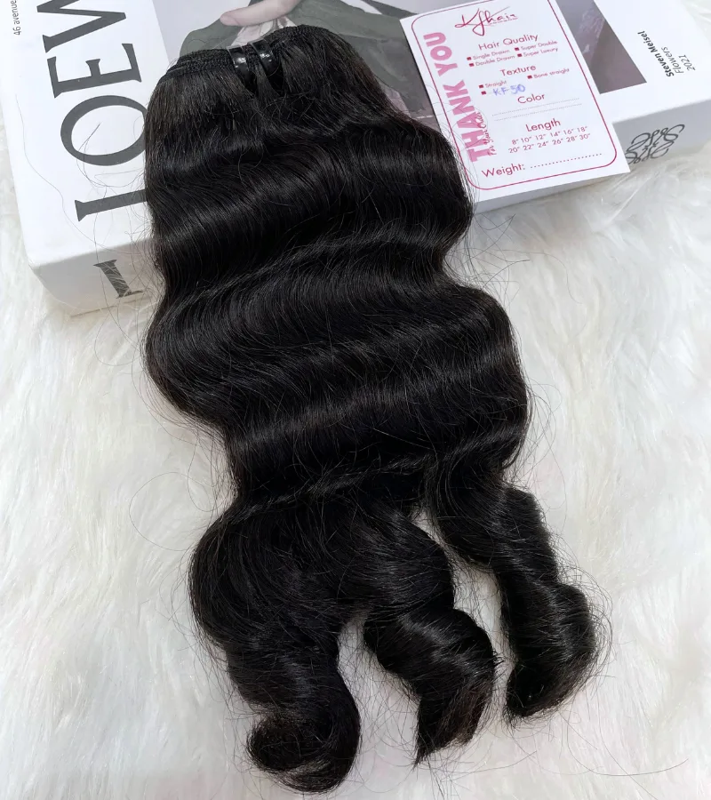 Natural Black Color Fancy Curly Remy Human Hair Weft KF50