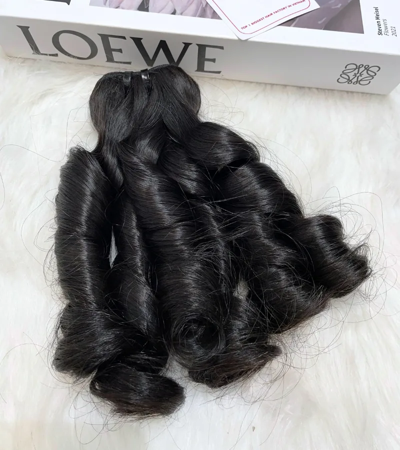 Natural Black Color Finger Curly Remy Human Hair Weft KF54