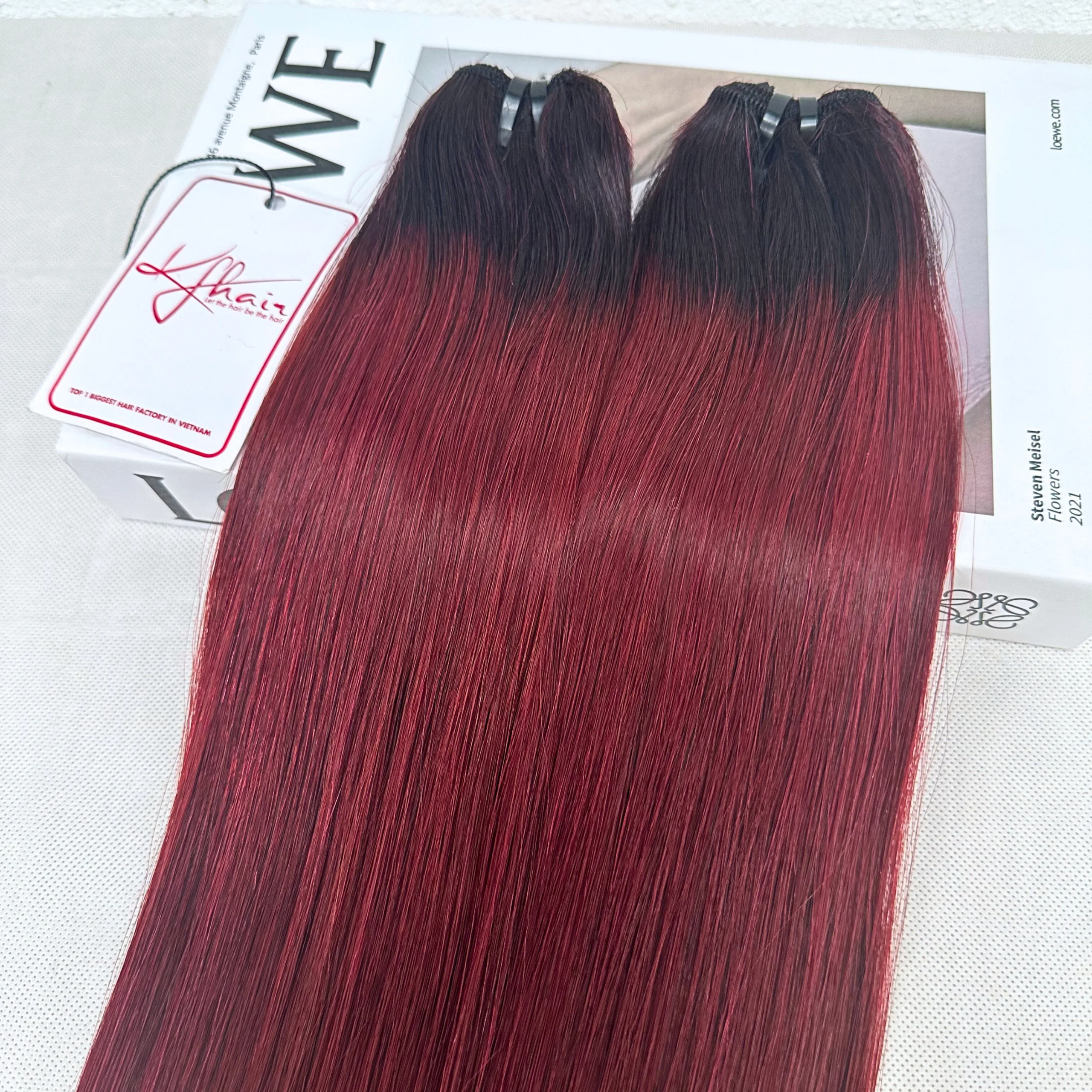Ombre Wine Color Bone Straight Remy Human Hair Weft KF16