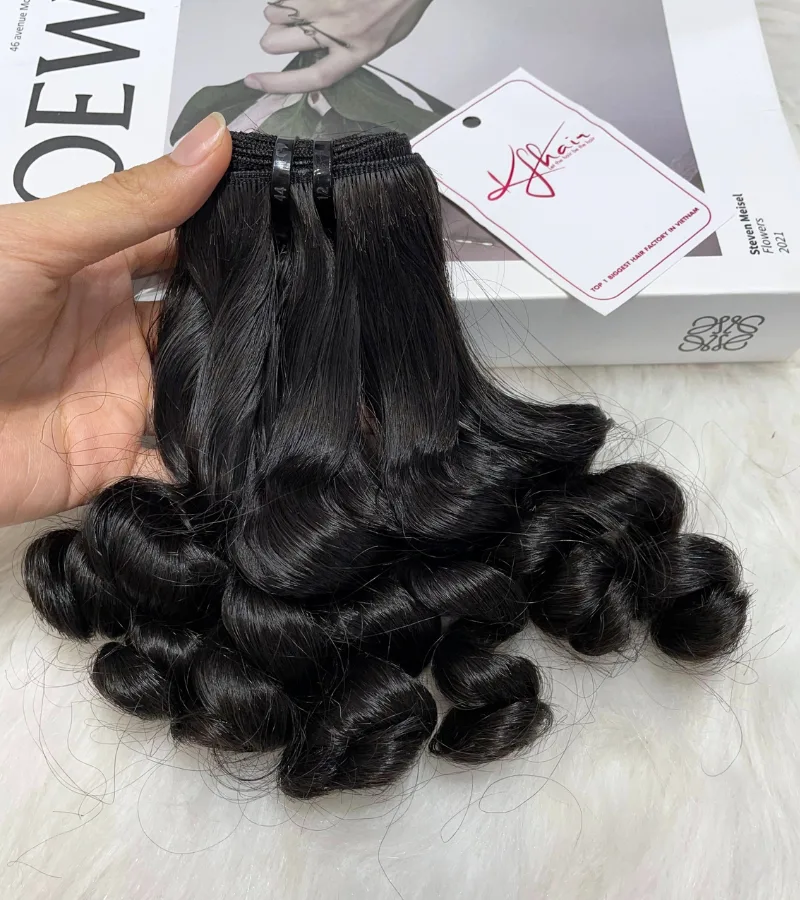 Natural Black Color Loose Curly 2 Remy Human Hair Weft KF51