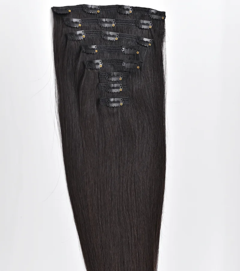 Natural Black Color Straight Clip In Hair Extensions 7pcs/120g